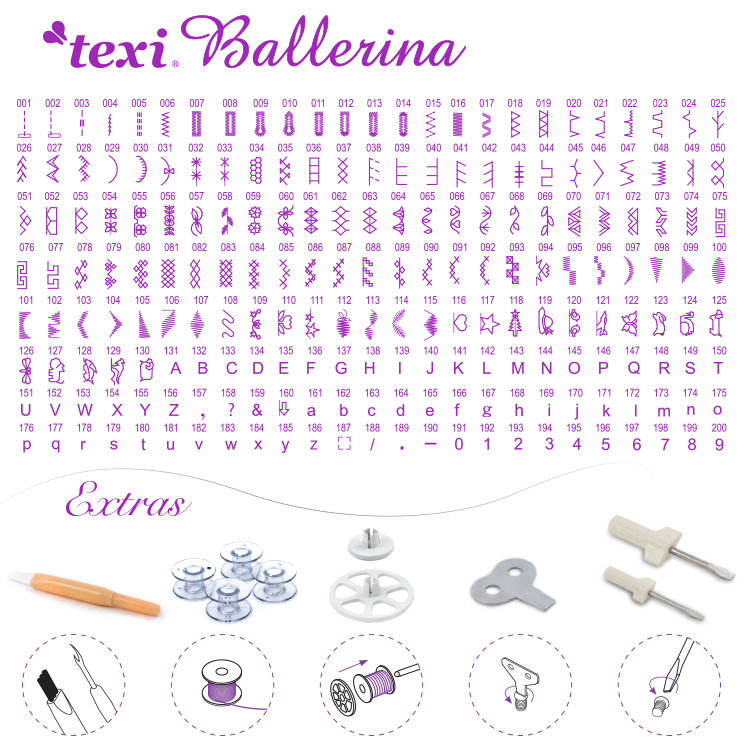 TEXI BALLERINA - Computerized sewing machine, 200 stitch programs - 4 Computerized sewing machine, 200 stitch programs