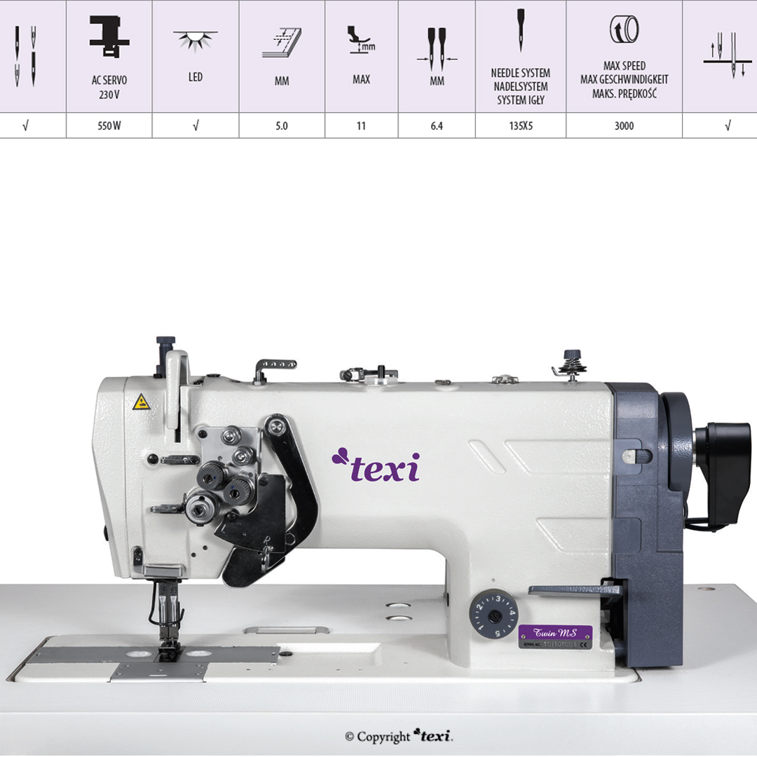TEXI TWIN MS PREMIUM EX - Two needle lockstitch machine with needle feed, AC Servo motor and needle positioning - complete sewing machine with 2 years warranty - 5 Two needle lockstitch machine with needle feed, AC Servo motor and needle positioning - complete sewing machine with 2 years warranty