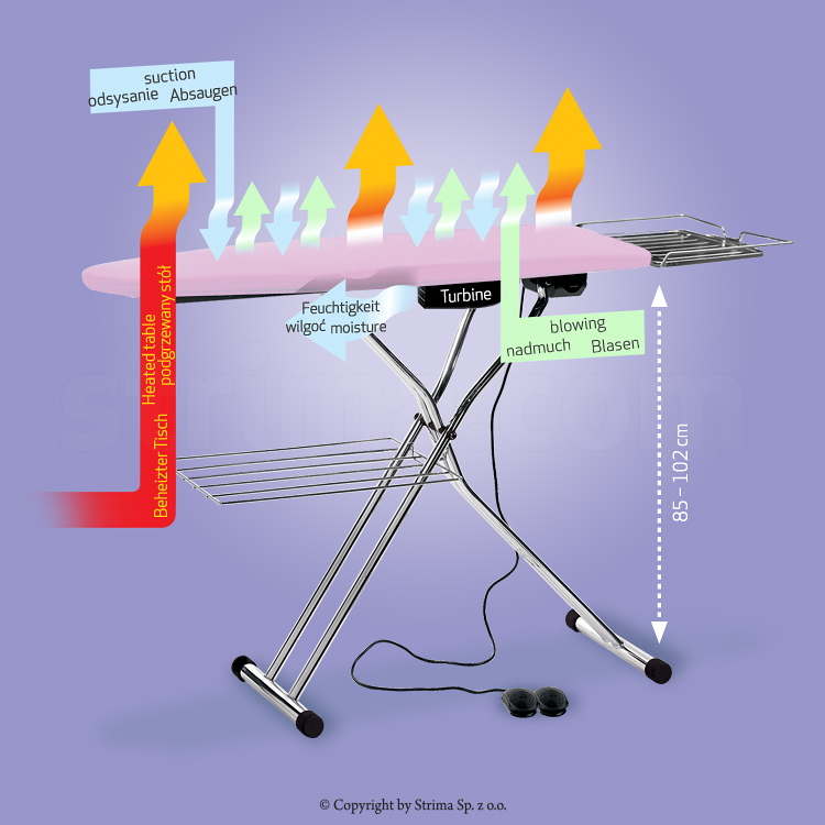 Ironing table board type 120x45cm, with suction, blowing and heated surface