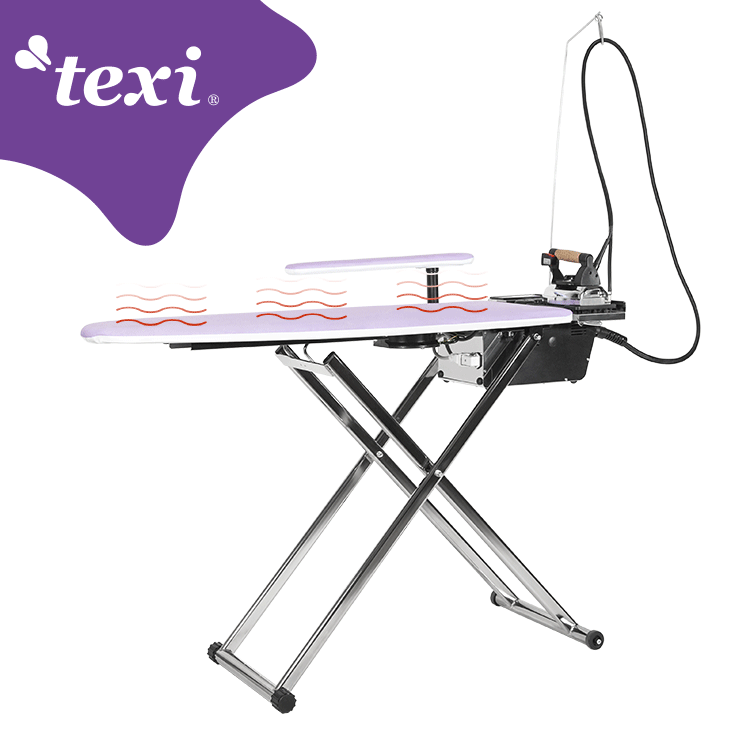 Ironing table with automatic steam generator and iron with intelligent programming of fan operation time