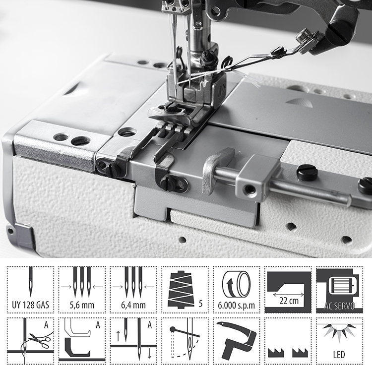 TEXI TRECCIA C MATIC PREMIUM EX - 3-needle cylinder bed coverstitch (interlock) machine with electromagnetic automatic thread trimmer and built-in AC Servo motor - complete with 2 years warranty - 2 3-needle cylinder bed coverstitch (interlock) machine with electromagnetic automatic thread trimmer and built-in AC Servo motor - complete with 2 years warranty