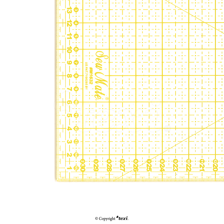 Quilting ruler, 160x320 mm, metric scale, yellow