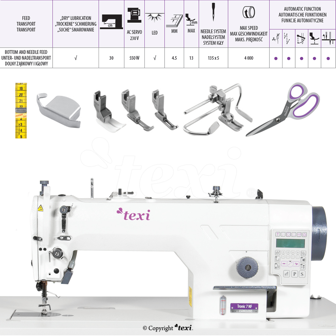 Automatic, mechatronic lockstitch machine, needle feed, closed lubrication circuit - complete machine - 2 years warranty