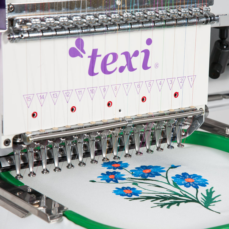 Industrial, one-head, fifteen-needle embroidery machine
