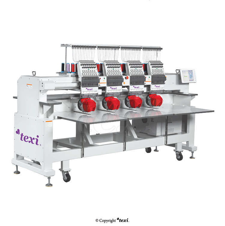 Industrial, four-head, twelve-needle embroidery machine with an enlarged field of work