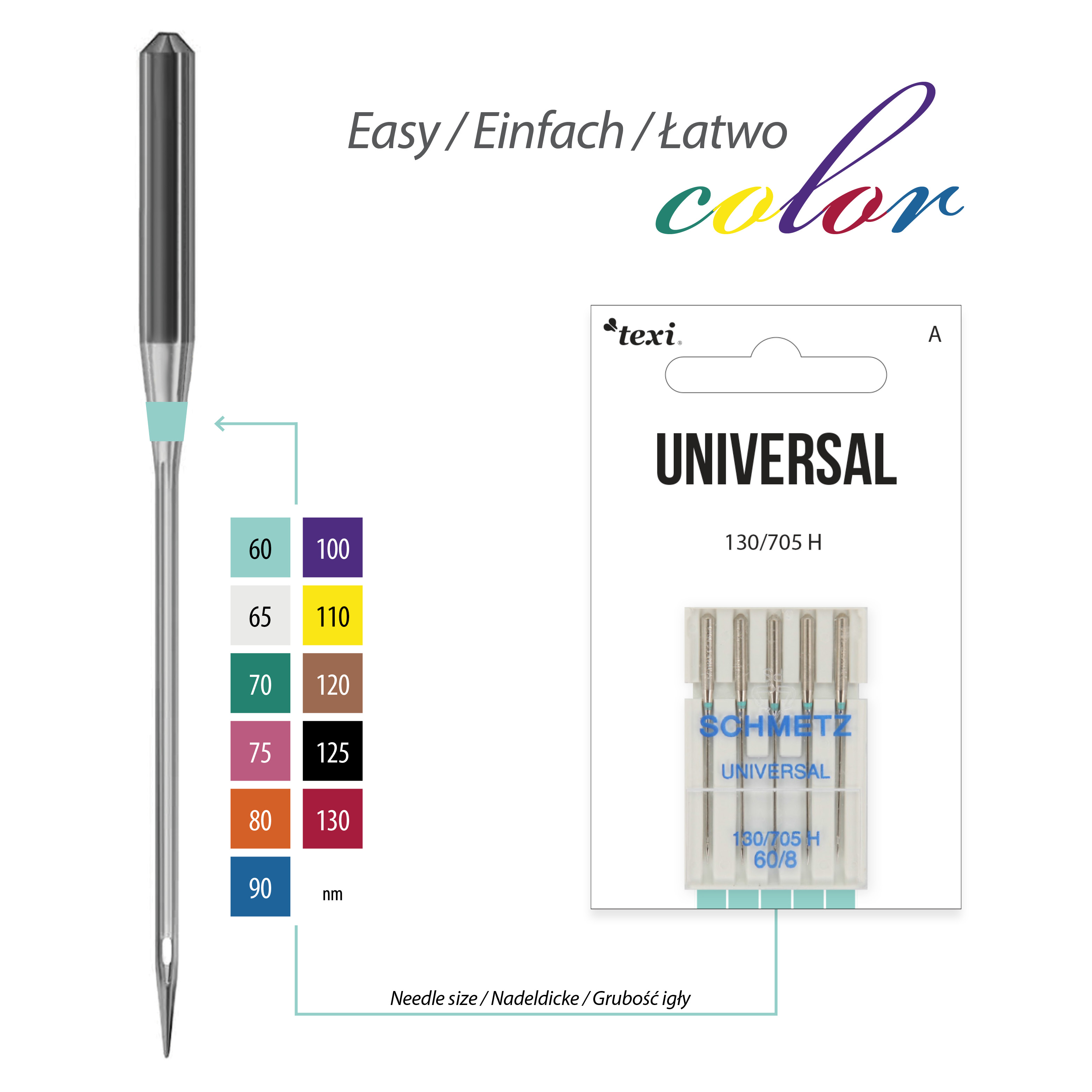 TEXI UNIVERSAL 130/705 H 5x60 - Universal needles for household machines, 5 pcs, size 60 - 2 Universal needles for household machines, 5 pcs, size 60