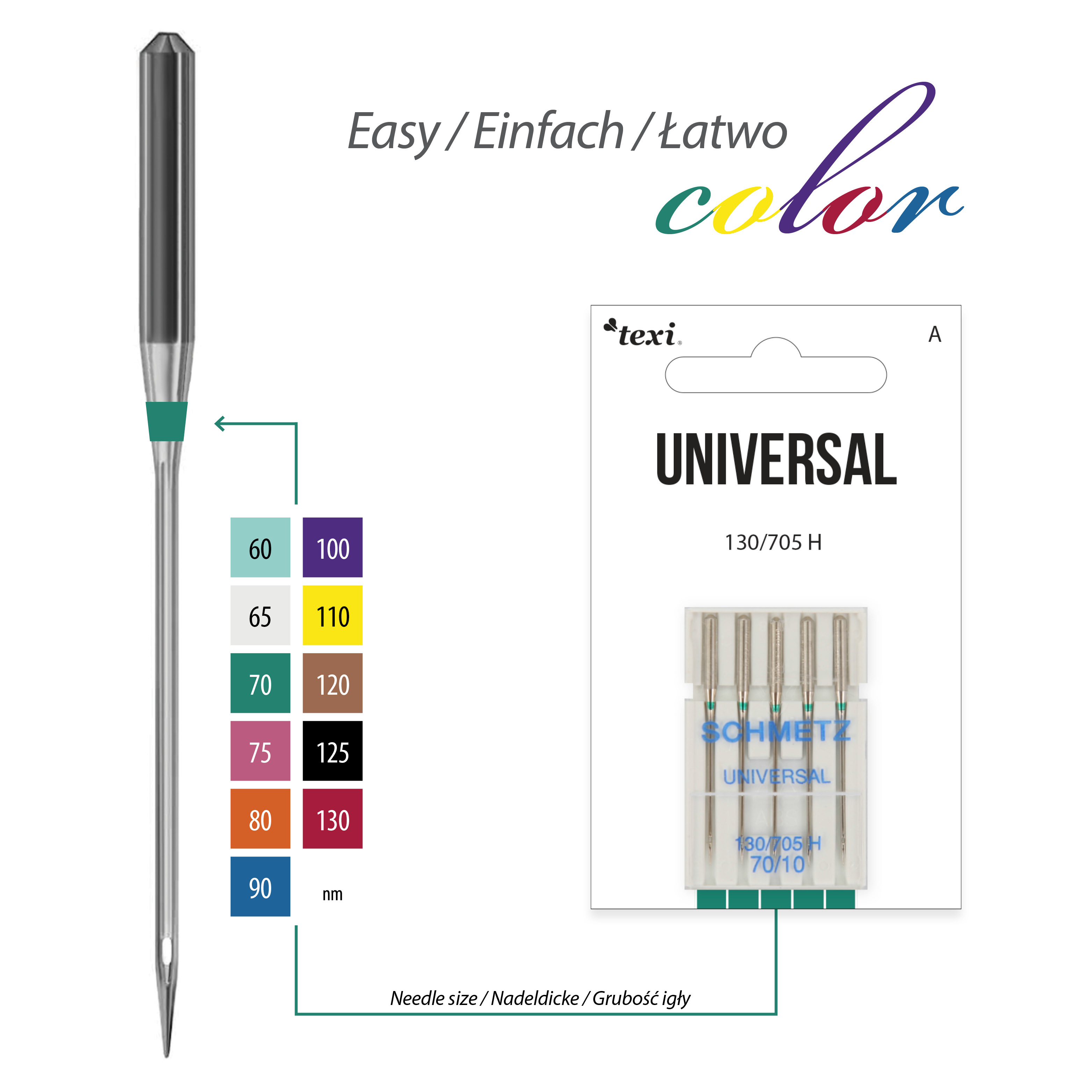 TEXI UNIVERSAL 130/705 H 5x70 - Universal needles for household machines, 5 pcs, size 70 - 2 Universal needles for household machines, 5 pcs, size 70
