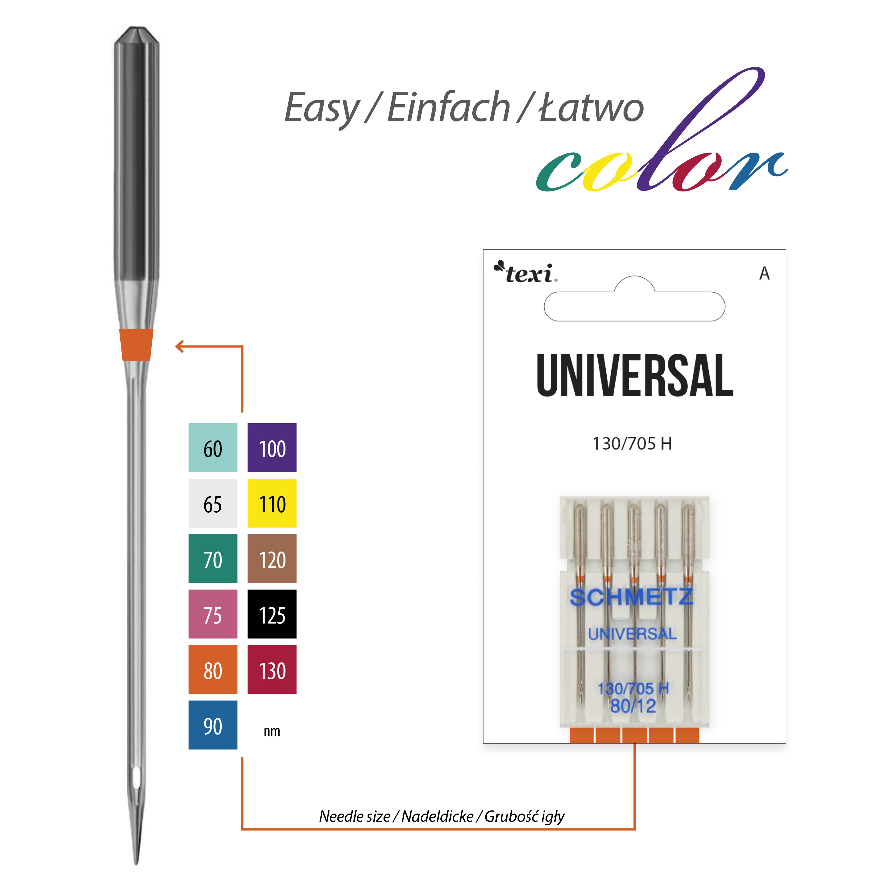 TEXI UNIVERSAL 130/705 H 5x80 - Universal needles for household machines, 5 pcs, size 80 - 2 Universal needles for household machines, 5 pcs, size 80
