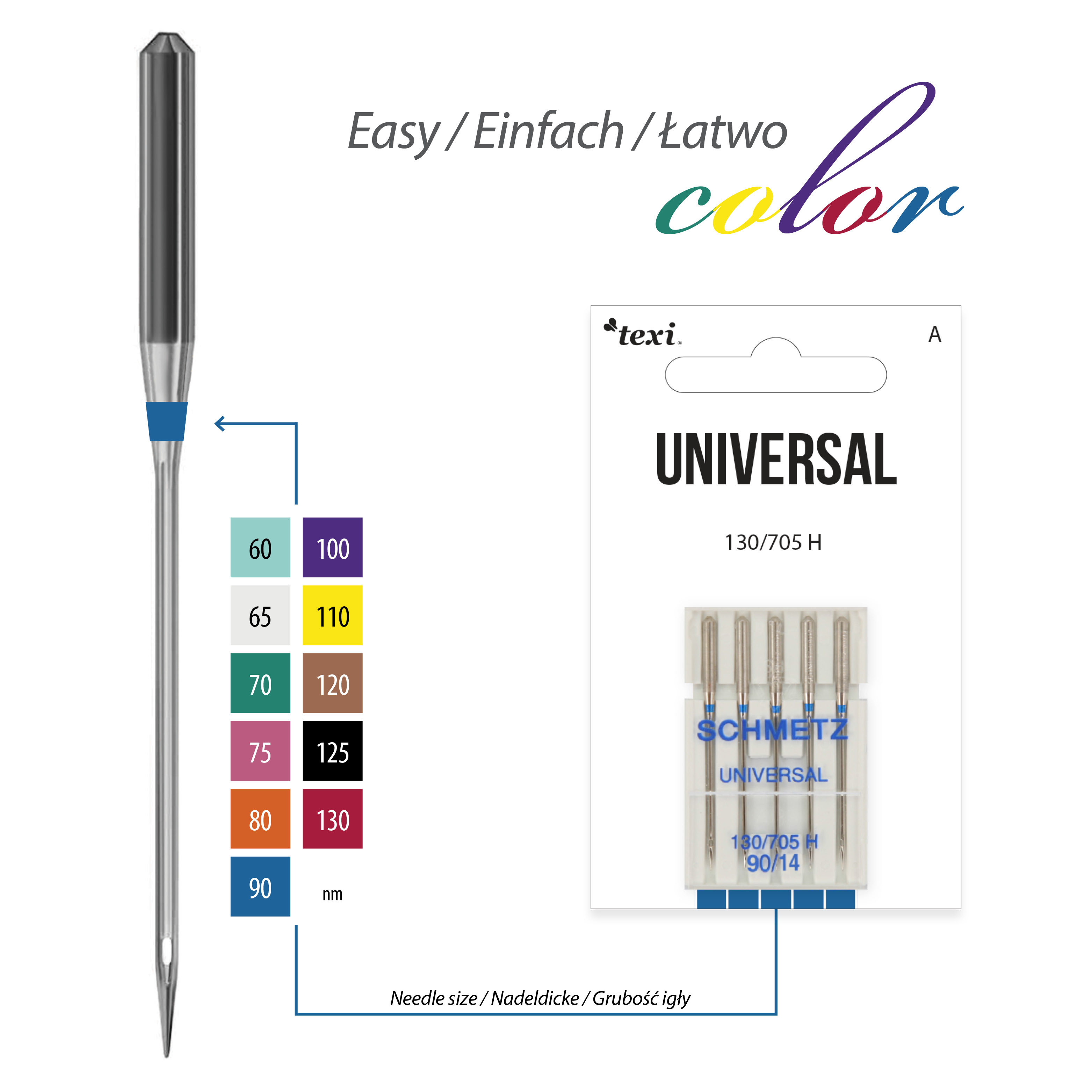 TEXI UNIVERSAL 130/705 H 5x90 - Universal needles for household machines, 5 pcs, size 90 - 2 Universal needles for household machines, 5 pcs, size 90