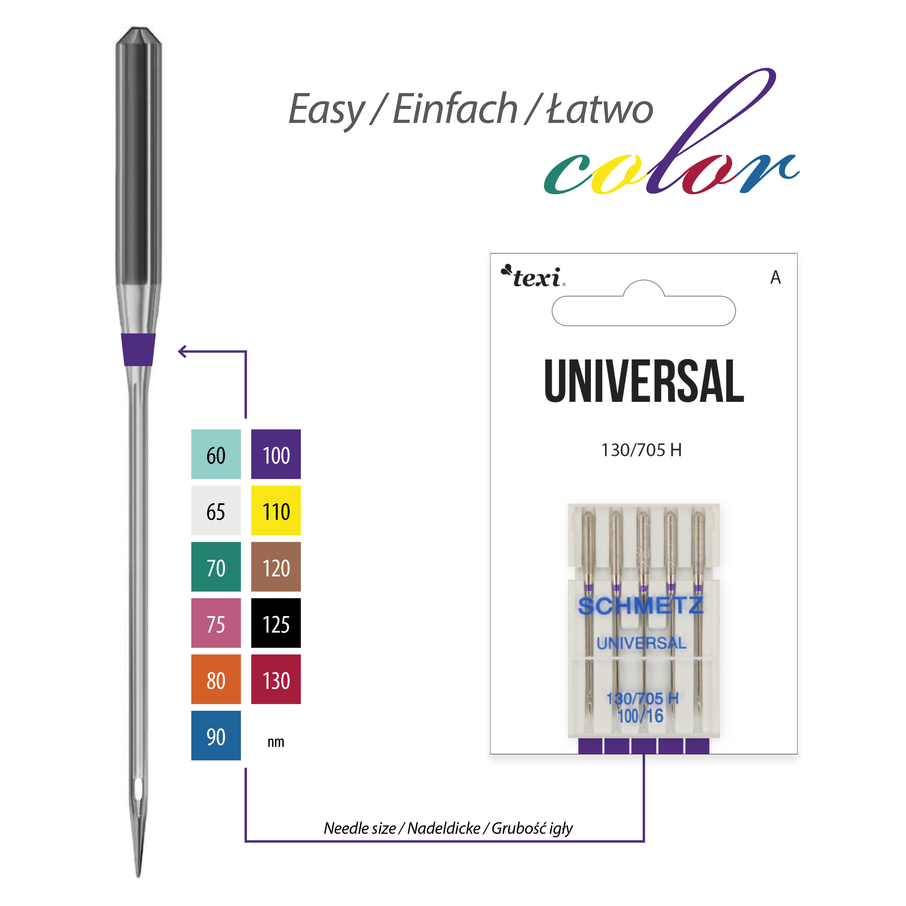 TEXI UNIVERSAL 130/705 H 5x100 - Universal needles for household machines, 5 pcs, size 100 - 2 Universal needles for household machines, 5 pcs, size 100