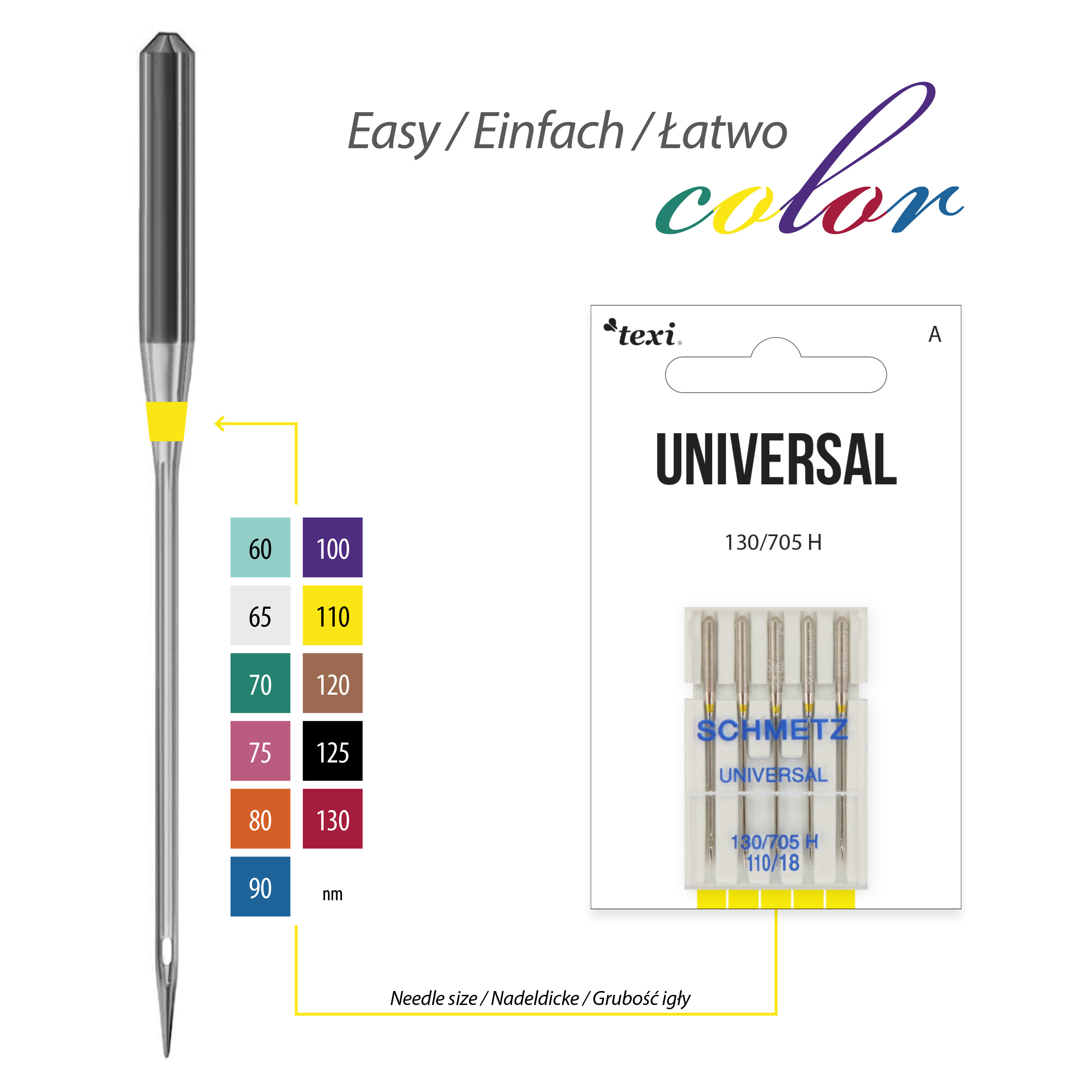 TEXI UNIVERSAL 130/705 H 5x110 - Universal needles for household machines, 5 pcs, size 110 - 2 Universal needles for household machines, 5 pcs, size 110