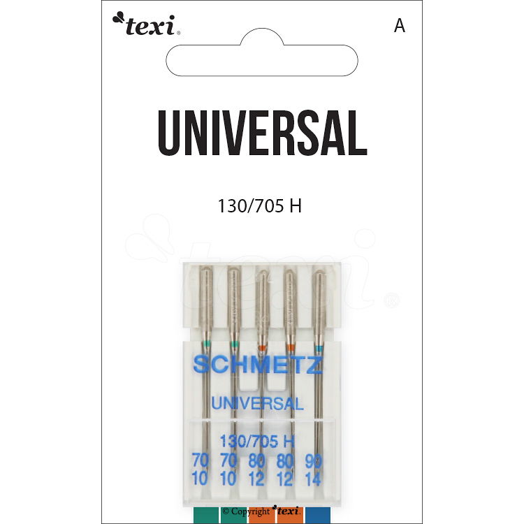 TEXI UNIVERSAL 130/705 H 2x70 2x80 1x90 - Universal needles for household machines, 5pcs, size 70x2, 80x2, 90x1 - 1 Universal needles for household machines, 5pcs, size 70x2, 80x2, 90x1