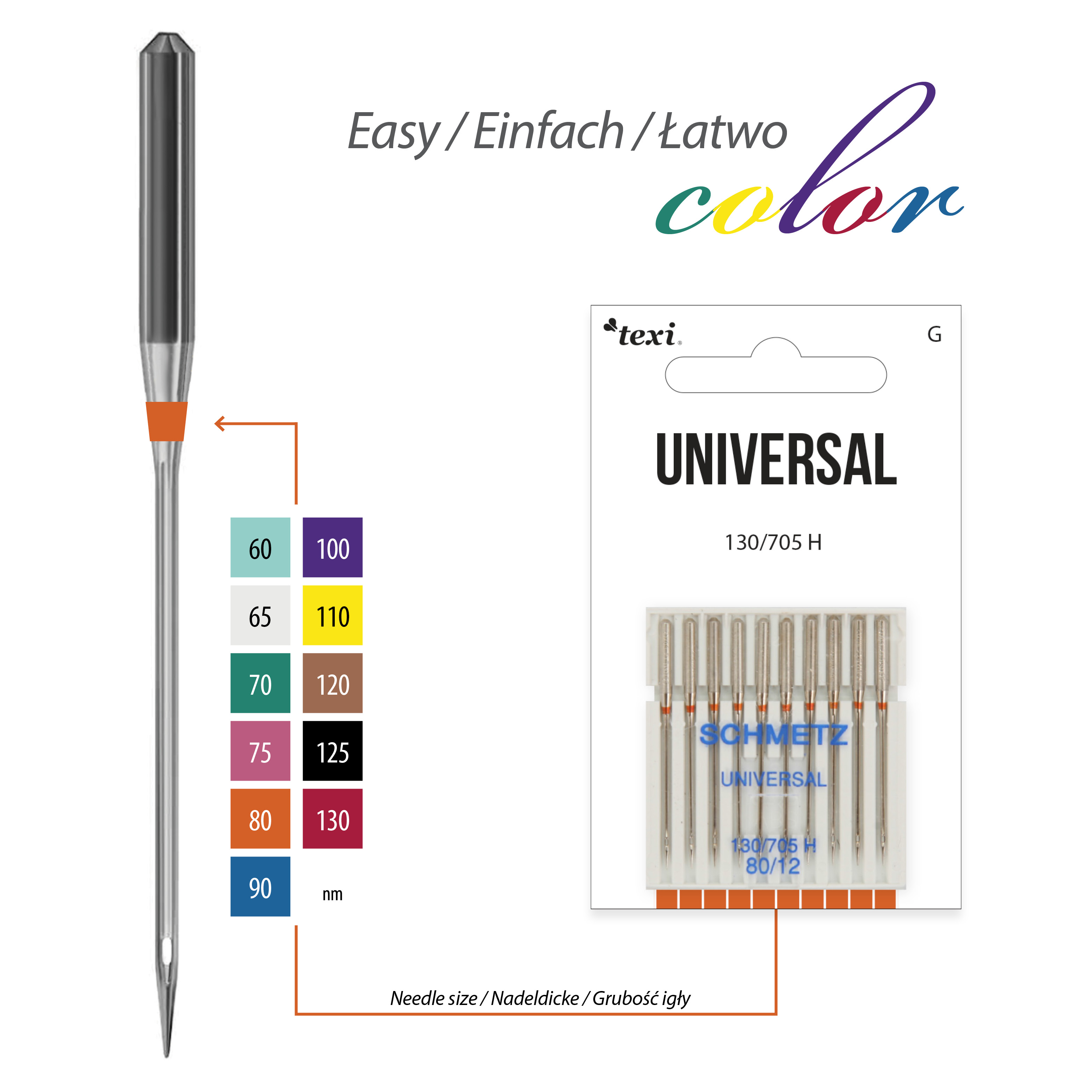 TEXI UNIVERSAL 130/705 H 10x80 - Universal needles for household machines, 10 pcs, size 80 - 2 Universal needles for household machines, 10 pcs, size 80