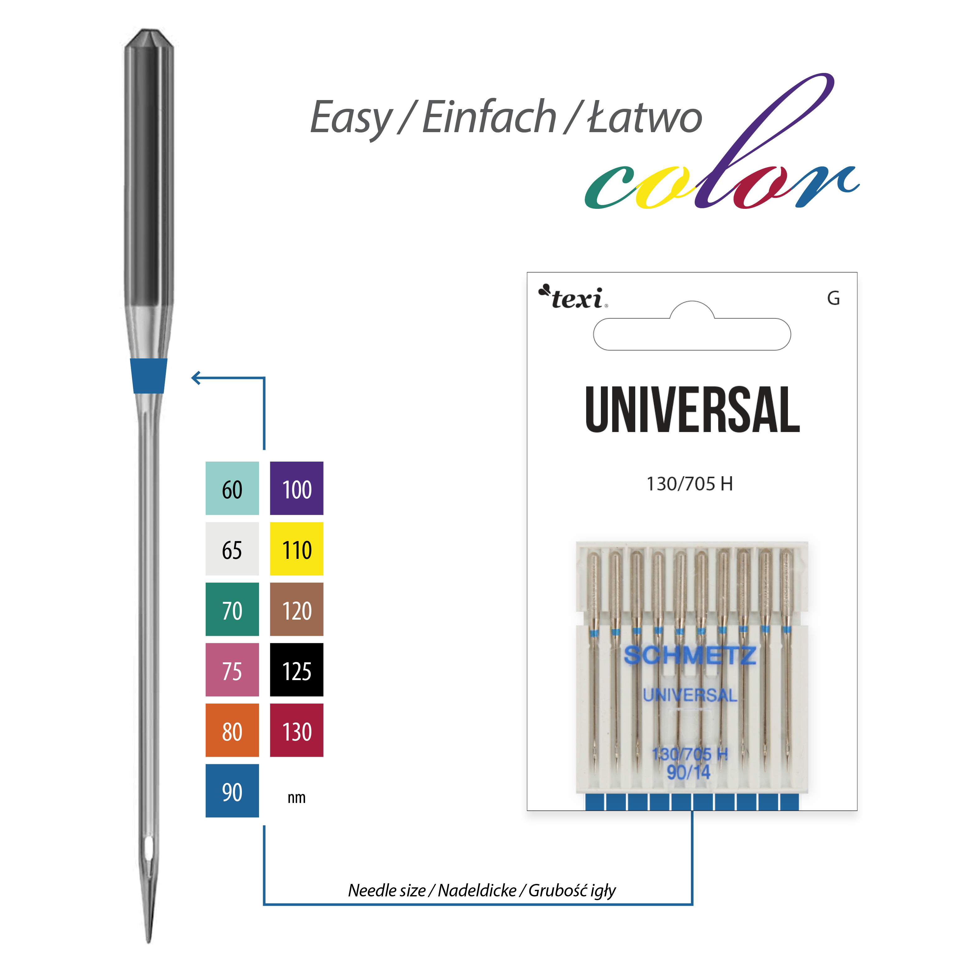 TEXI UNIVERSAL 130/705 H 10x90 - Universal needles for household machines, 10 pcs, size 90 - 2 Universal needles for household machines, 10 pcs, size 90