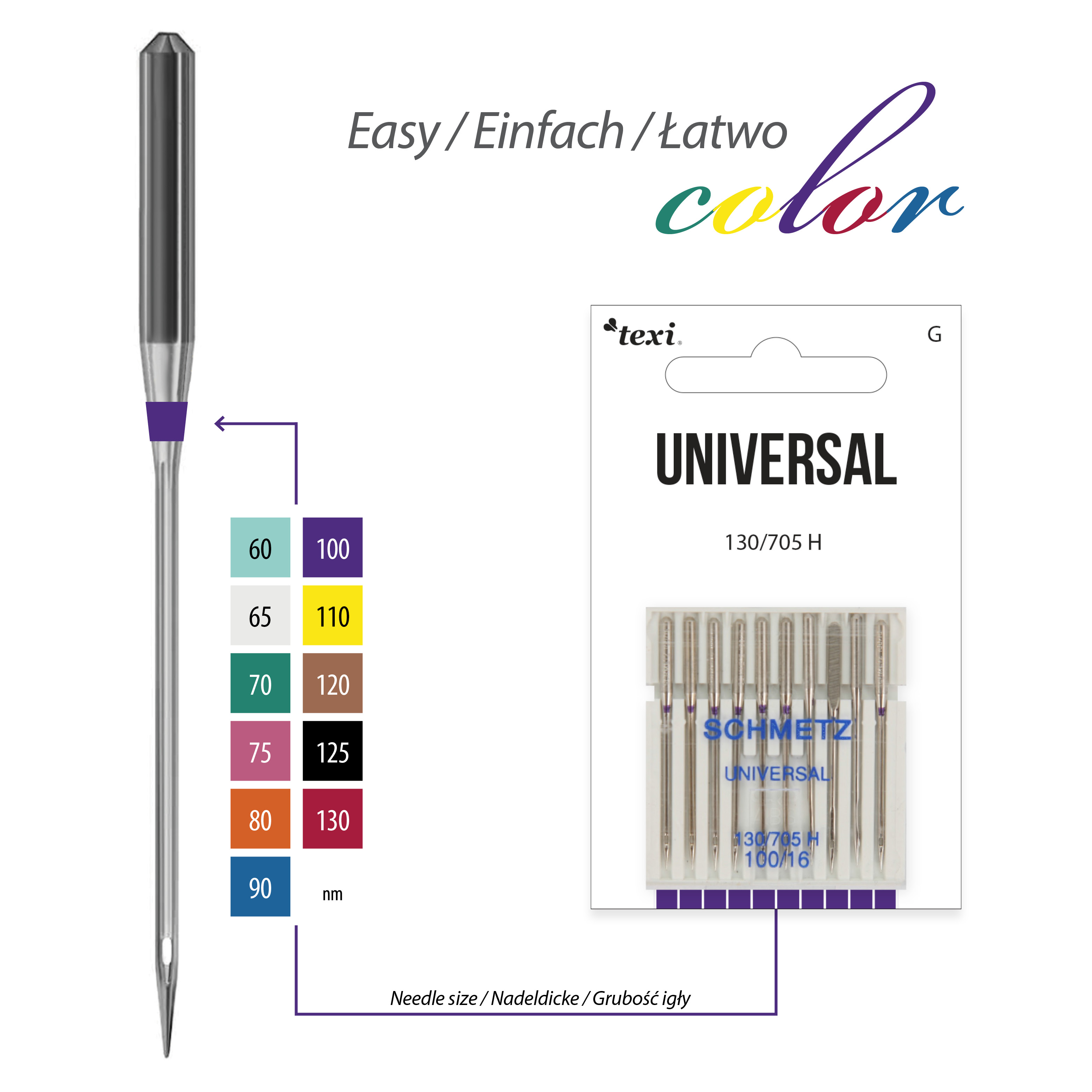 TEXI UNIVERSAL 130/705 H 10x100 - Universal needles for household machines, 10 pcs, size 100 - 2 Universal needles for household machines, 10 pcs, size 100