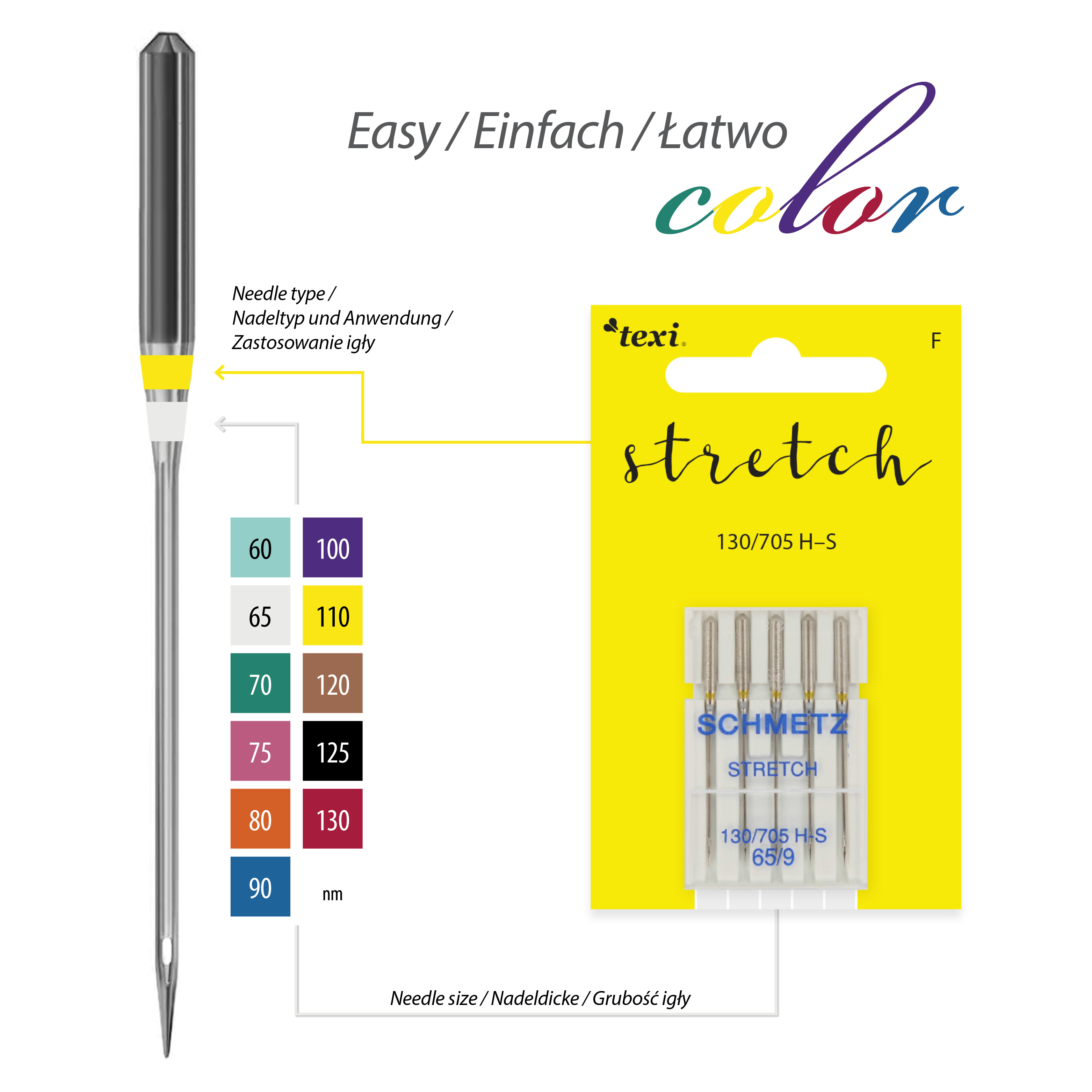 TEXI STRETCH 130/705 H-S 5x65 - Stretch needles for household machines, 5 pcs, size 65 - 2 Stretch needles for household machines, 5 pcs, size 65