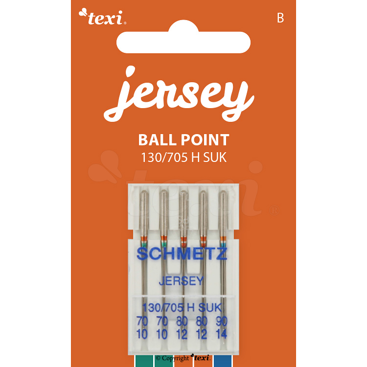 TEXI JERSEY 130/705 H SUK 2x70 2x80 1x90 - Ball point needles (medium ball) for household machines, 5 pcs, size 70x2, 80x2, 90x1 - 1 Ball point needles (medium ball) for household machines, 5 pcs, size 70x2, 80x2, 90x1