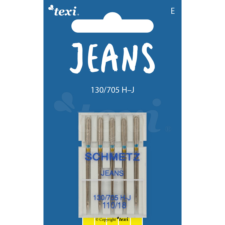 TEXI JEANS 130/705 H-J 5x110 - Jeans needles for household machines, 5 pcs, size 110 - 1 Jeans needles for household machines, 5 pcs, size 110