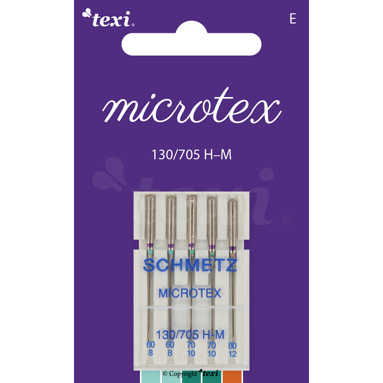 TEXI MICROTEX 130/705 H-M 2x60 2x70 1x80 - Microtex needles for household machines, 5 pcs, size 60x2, 70x2, 80x1 - 1 Microtex needles for household machines, 5 pcs, size 60x2, 70x2, 80x1