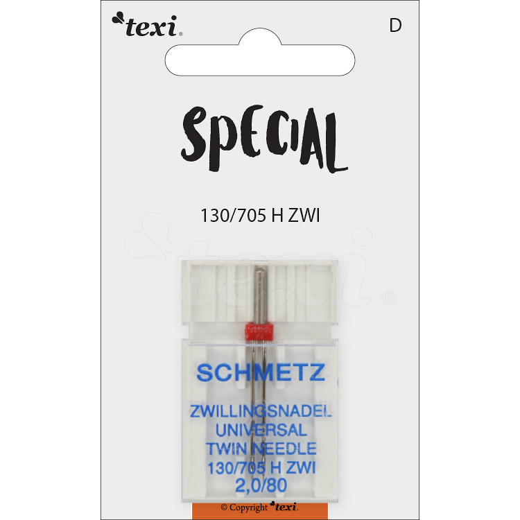 TEXI UNI TWIN 130/705 H ZWI NE 2,0 80 - Twin needle for decorative stitch for household machines, pair, size 80, distance 2,0 mm - 1 Twin needle for decorative stitch for household machines, pair, size 80, distance 2,0 mm