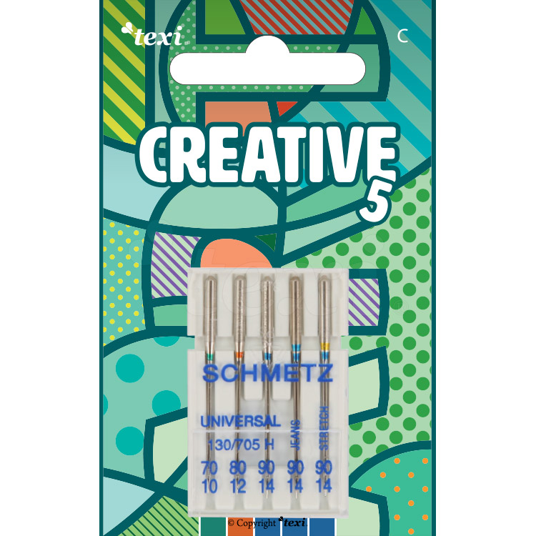 TEXI CREATIVE 5 - Needles for household machines MIX, 5 pcs, 130/705H 1x70, 1x80, 1x90 + 130/705 H-J 1x90 + 130/705 H-S 1x90 - 2 Needles for household machines MIX, 5 pcs, 130/705H 1x70, 1x80, 1x90 + 130/705 H-J 1x90 + 130/705 H-S 1x90