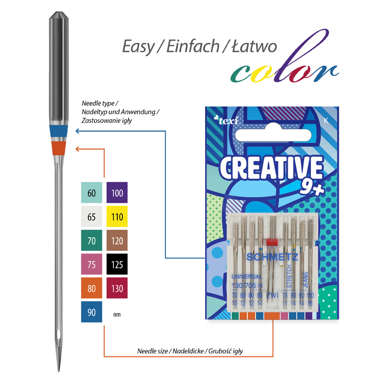 TEXI CREATIVE 9+ - Needles for household machines MIX, 9 pcs, 130/705H 70x1, 80x2, 90x1, 130/705 H-J 90x1, 100x1, 130/705 H-S 75x1, 90x1, 130/705 H ZWI NE2,0 80x1 - 1 Needles for household machines MIX, 9 pcs, 130/705H 70x1, 80x2, 90x1, 130/705 H-J 90x1, 100x1, 130/705 H-S 75x1, 90x1, 130/705 H ZWI NE2,0 80x1