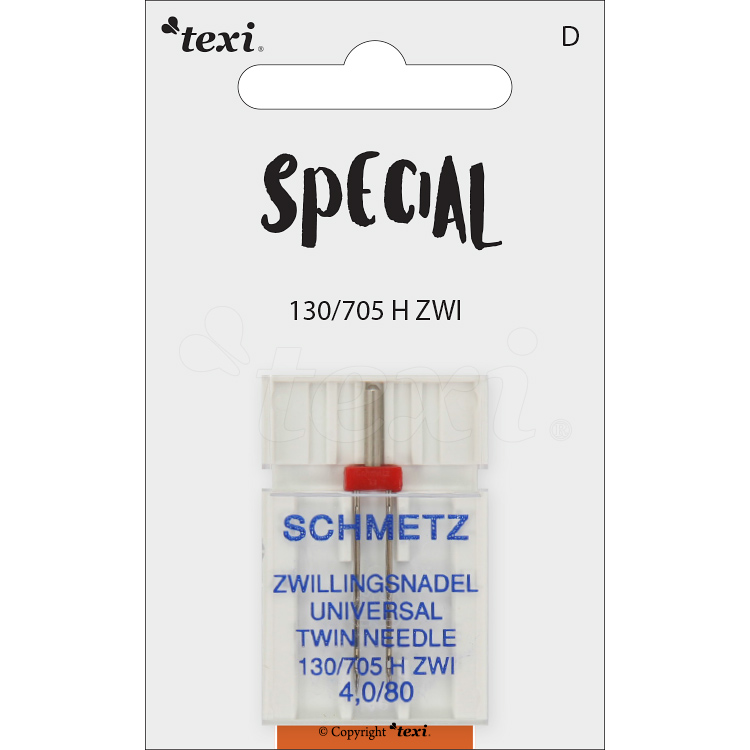 TEXI UNI TWIN 130/705 H ZWI NE 4,0 80 - Twin needle for decorative stitch for household machines, pair, size 80, distance 4,0 mm - 1 Twin needle for decorative stitch for household machines, pair, size 80, distance 4,0 mm