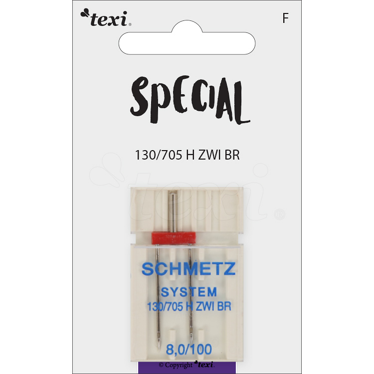 TEXI UNI TWIN 130/705 H ZWI BR NE 8 100 - Twin needle for household machines, size 100, distance 8,0 mm - 1 Twin needle for household machines, size 100, distance 8,0 mm