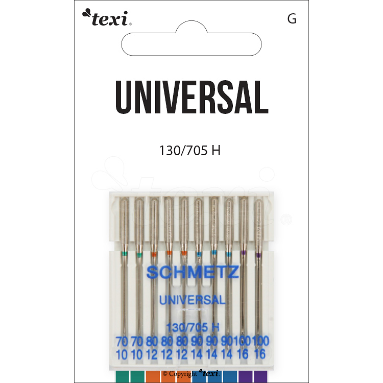 TEXI UNI 130/705 H 2x70 3x80 3x90 2x100 - Universal needles for household machines, 10pcs, size 70x2, 80x3, 90x3, 100x2 - 1 Universal needles for household machines, 10pcs, size 70x2, 80x3, 90x3, 100x2