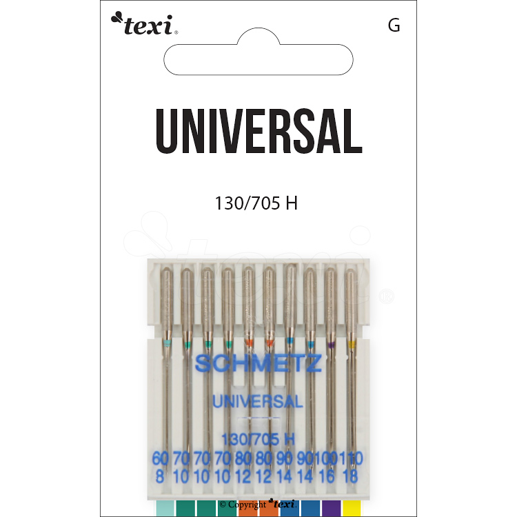 TEXI UNIVERSAL 130/705 H 10x60-110 - Universal needles for household machines, 10pcs, size 60x1, 70x3, 80x2, 90x2, 100x1, 110x1 - 1 Universal needles for household machines, 10pcs, size 60x1, 70x3, 80x2, 90x2, 100x1, 110x1