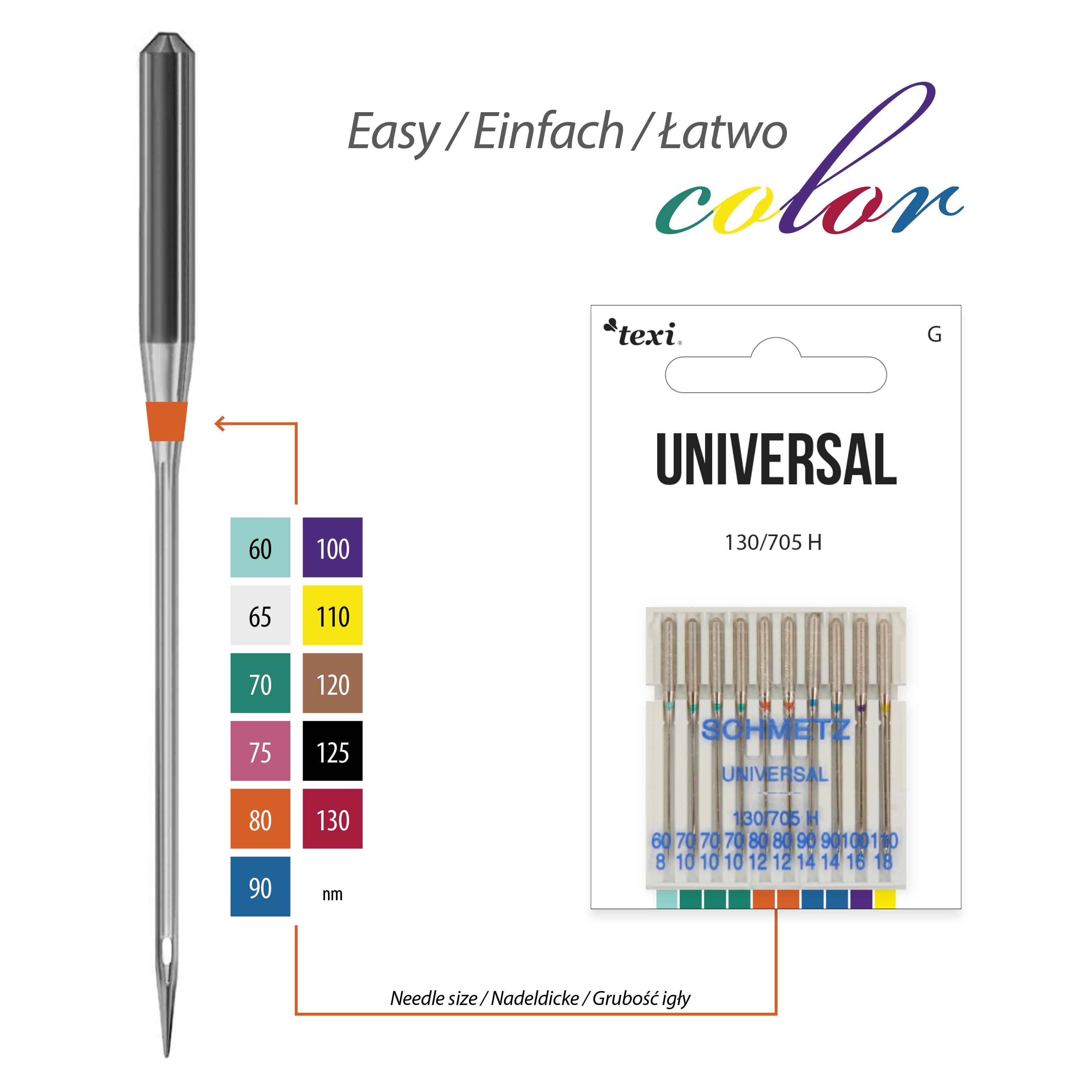 TEXI UNIVERSAL 130/705 H 10x60-110 - Universal needles for household machines, 10pcs, size 60x1, 70x3, 80x2, 90x2, 100x1, 110x1 - 2 Universal needles for household machines, 10pcs, size 60x1, 70x3, 80x2, 90x2, 100x1, 110x1