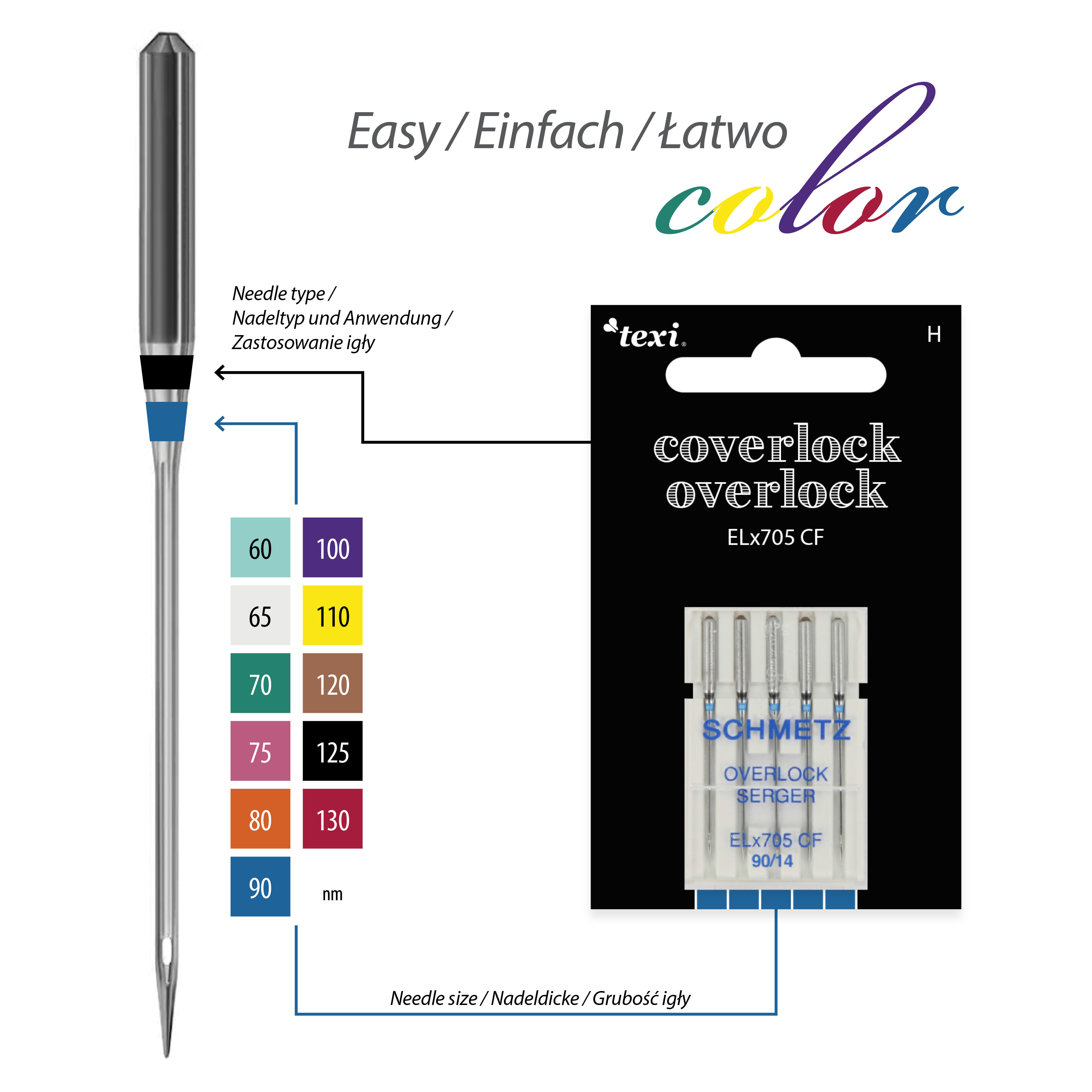 TEXI OVERLOCK/COVERLOCK ELX705 CF 5X90 - Needles for overlock/coverlock household machines, 5 pcs, size 90 - 2 Needles for overlock/coverlock household machines, 5 pcs, size 90