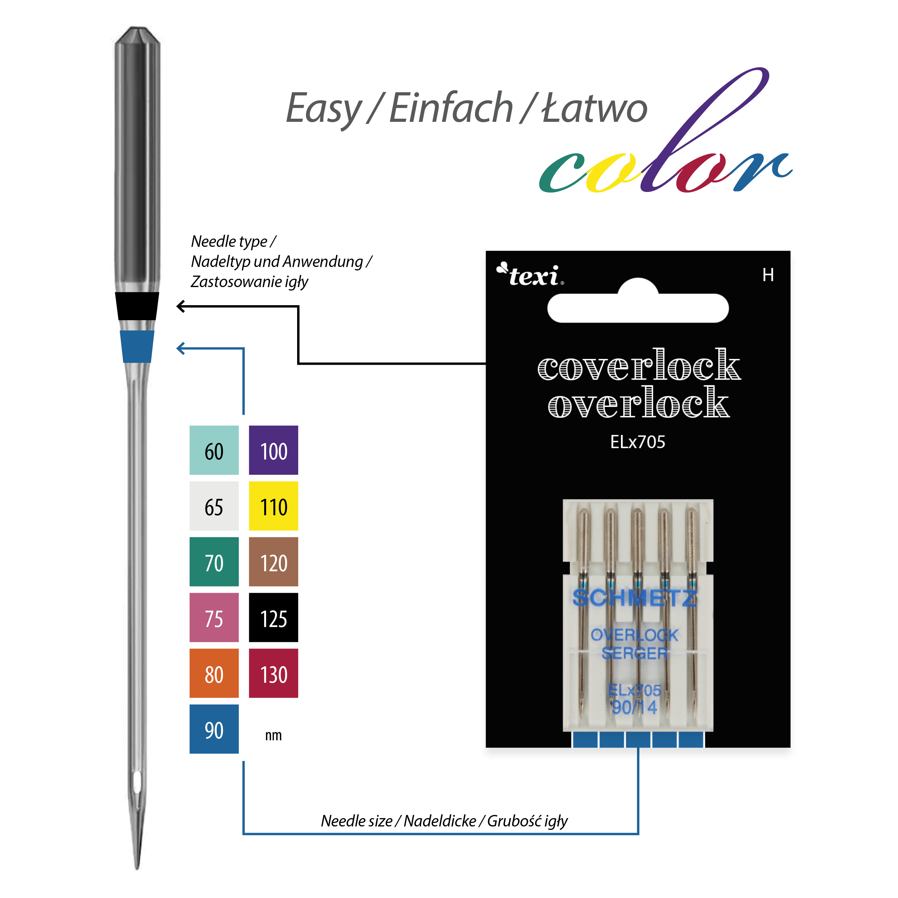 TEXI OVERLOCK/COVERLOCK ELX705 5X90 - Needles for overlock/coverlock household machines, 5 pcs, size 90 - 2 Needles for overlock/coverlock household machines, 5 pcs, size 90