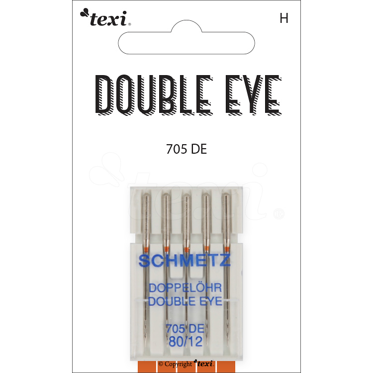 TEXI DOUBLE EYE 705 DE 5X80 - Double eye needles for household machines, 5 pcs, size 80 - 1 Double eye needles for household machines, 5 pcs, size 80