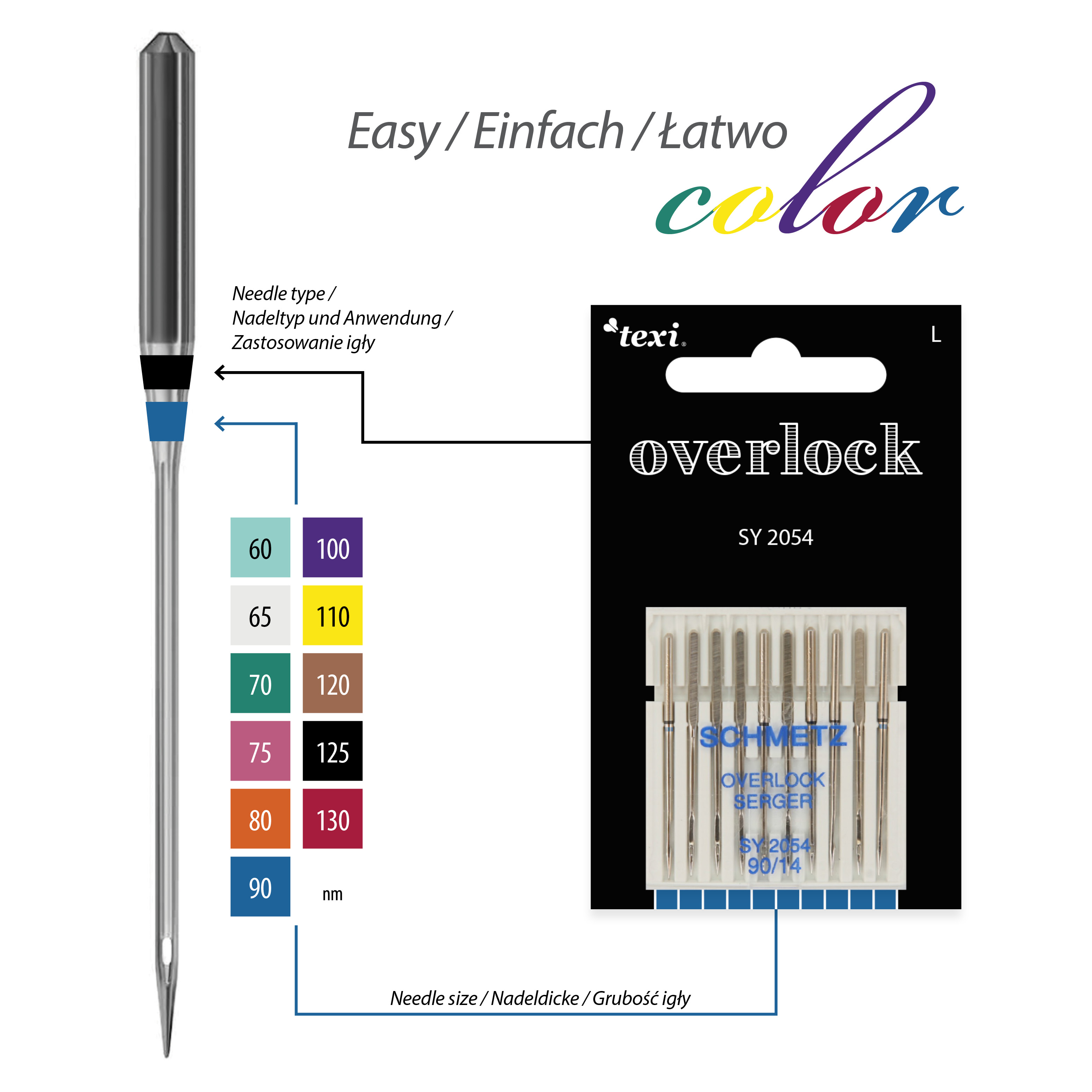 TEXI OVERLOCK SY 2054 10X90 - Needles for overlock household machines, 10 pcs, size 90 - 2 Needles for overlock household machines, 10 pcs, size 90