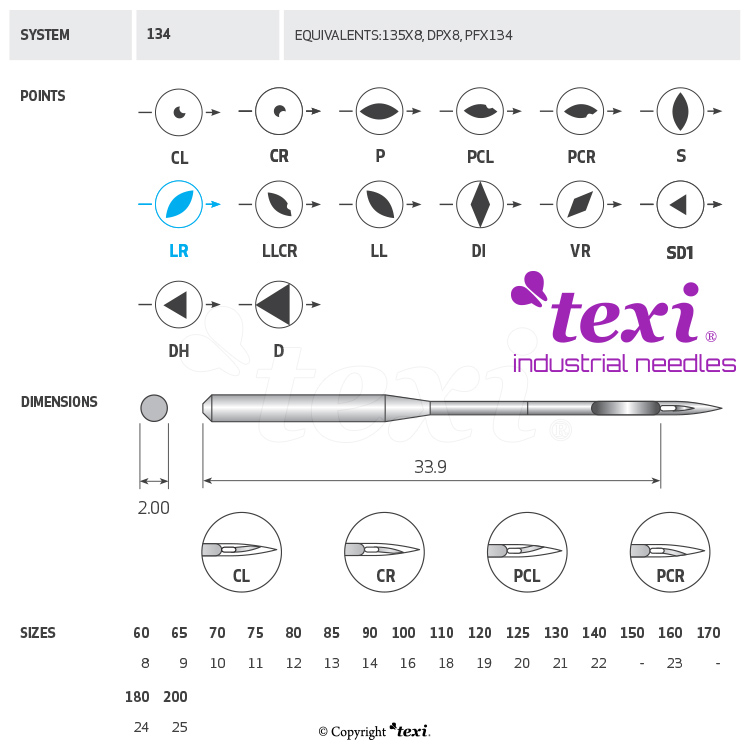 TEXI 134 LR 150 - Sewing machine needle, 1box = 100 pcs - 1 Sewing machine needle, 1box = 100 pcs