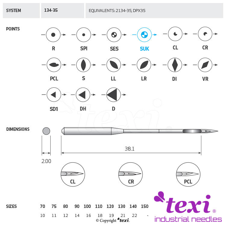 TEXI 134-35 SUK 090 - Sewing machine needle - 1 Sewing machine needle
