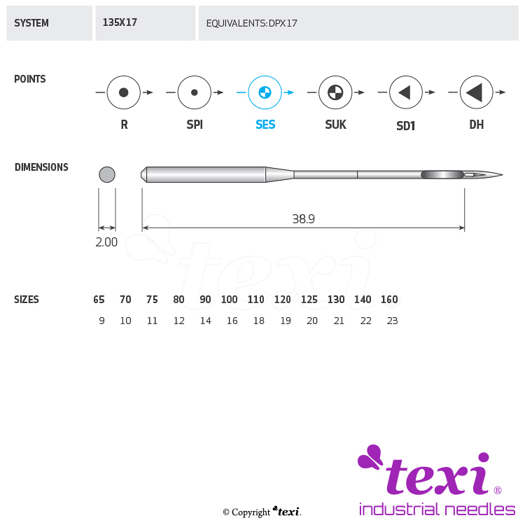 TEXI 135X17 SES 090 - Sewing machine needle, 1box = 100 pcs - 1 Sewing machine needle, 1box = 100 pcs