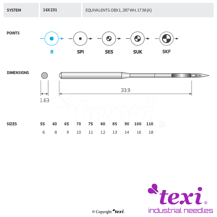 TEXI 16X231 065 - Sewing machine needle, 1box = 100 pcs - 1 Sewing machine needle, 1box = 100 pcs