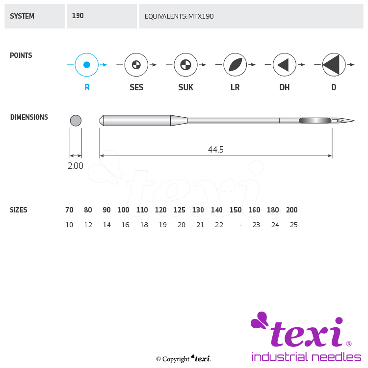 TEXI 190 (R) 100 - Sewing machine needle - 1 Sewing machine needle