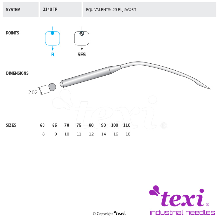 TEXI 2140 TP 070 - Sewing machine needle, 1box = 100 pcs - 1 Sewing machine needle, 1box = 100 pcs