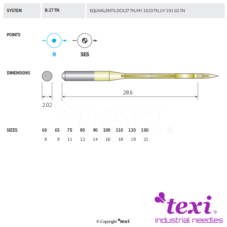 TEXI B-27 TN 110 - Titanized (gold) needle for a sewing machine - 1 Titanized (gold) needle for a sewing machine