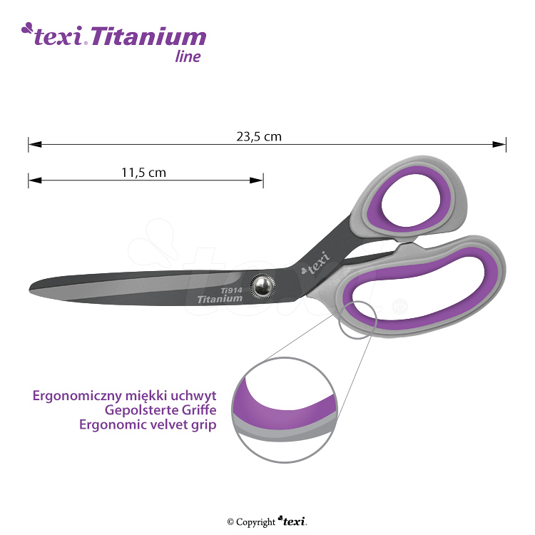 TEXI TITANIUM Ti914 - 9 1/4" (23,5 cm) Titanium coated, professional dressmaker shears - 1 9 1/4" (23,5 cm) Titanium coated, professional dressmaker shears