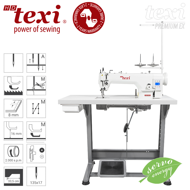 Upholstery and leather lockstitch machine with built-in Servo motor, bottom feed and walking foot, large hook - complete sewing machine