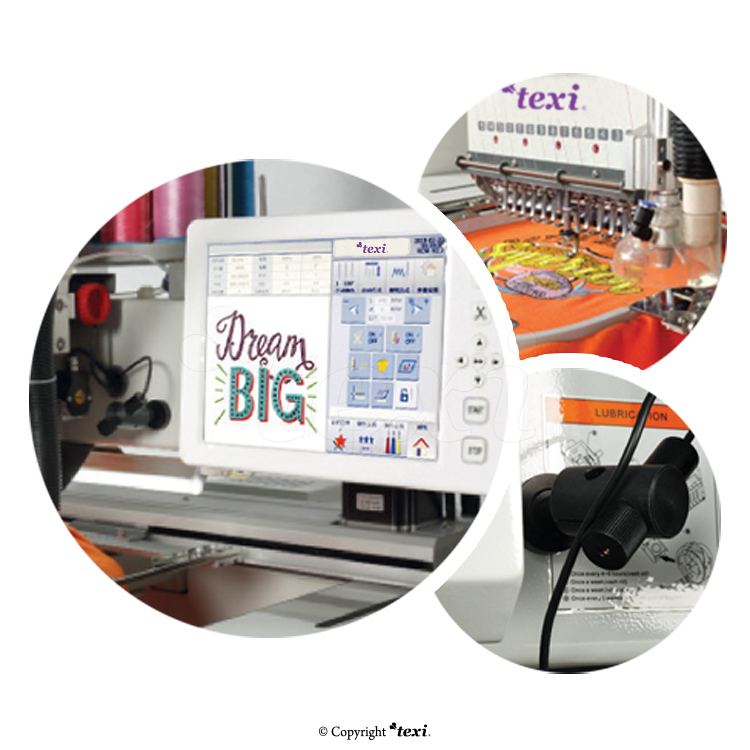 TEXI 1502 TS PREMIUM LC SET - TEXI 1502 TS PREMIUM LC SET is a 15-needle, two-head embroidery machine with laser instrumentation for cutting patterns. - 5 TEXI 1502 TS PREMIUM LC SET is a 15-needle, two-head embroidery machine with laser instrumentation for cutting patterns.