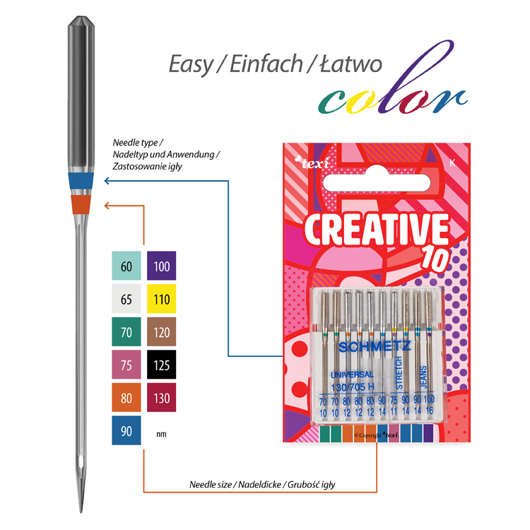 TEXI CREATIVE 10 - Needles for household machines MIX, 10 pcs, 130/705H 2x70, 3x80, 1x90 + 130/705 H-J 1x90, 1x100 + 130/705 H-S 1x75, 1x90 - 2 Needles for household machines MIX, 10 pcs, 130/705H 2x70, 3x80, 1x90 + 130/705 H-J 1x90, 1x100 + 130/705 H-S 1x75, 1x90