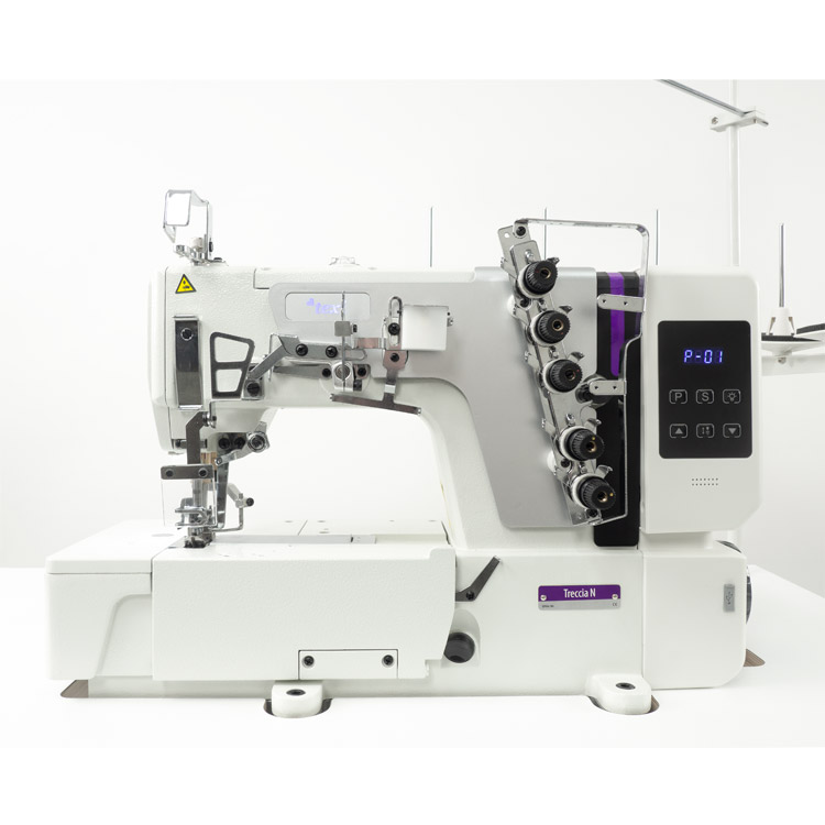 3-needle flat bed coverstitch (interlock) machine with built-in AC Servo motor and needles positioning - complete sewing machine