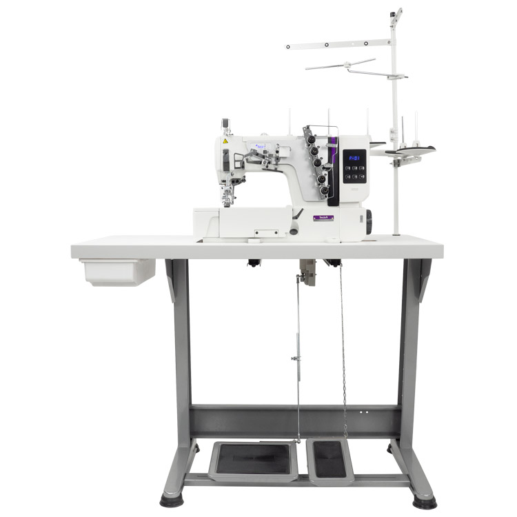 3-needle flat bed coverstitch (interlock) machine with built-in AC Servo motor and needles positioning - complete sewing machine with 2 years warranty
