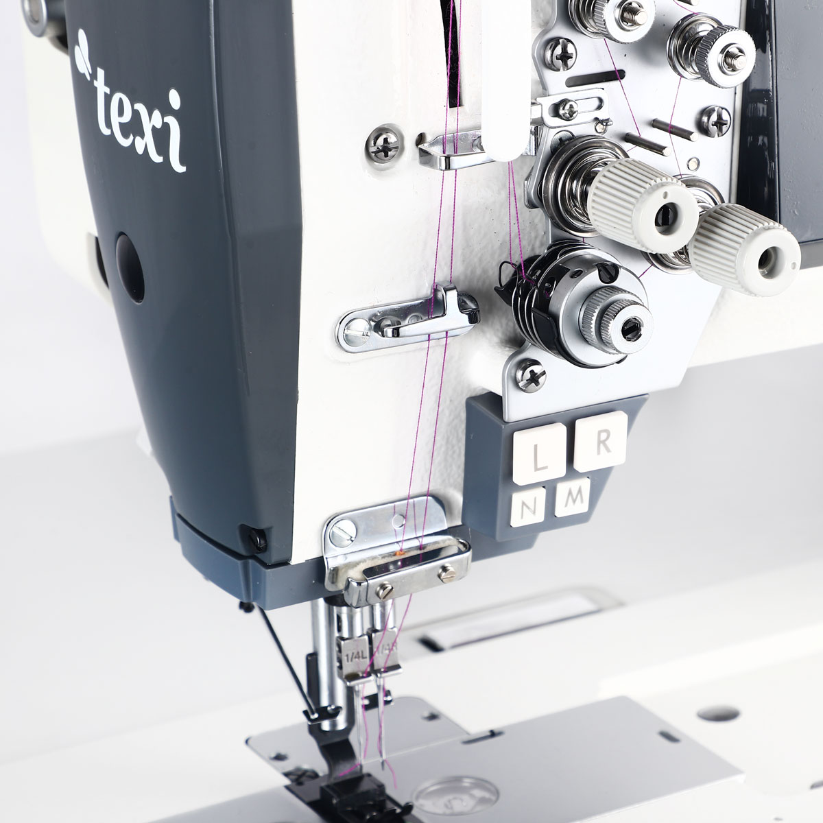 Automatic double needle lockstitch machine TEXI TWIN 6HF, medium and heavy fabrics