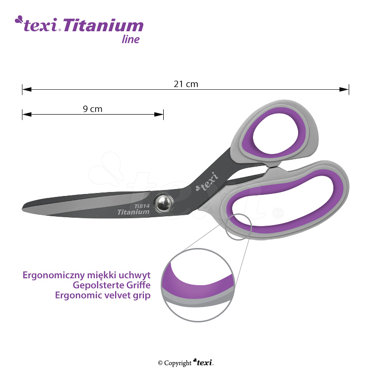 TEXI TITANIUM TiDuo850 - Titanium coated dressmaker shears 8 1/4" (21 cm) and hobby - craft scissors 5 1/4" (13 cm) - 1 Titanium coated dressmaker shears 8 1/4" (21 cm) and hobby - craft scissors 5 1/4" (13 cm)